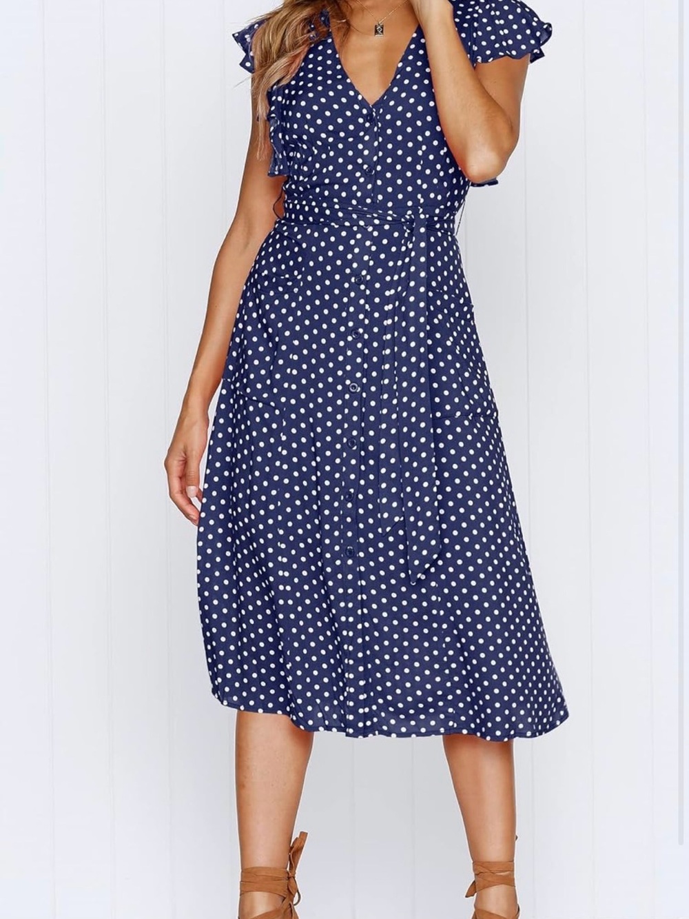 Polka Dot Navy Midi Wrap Dress